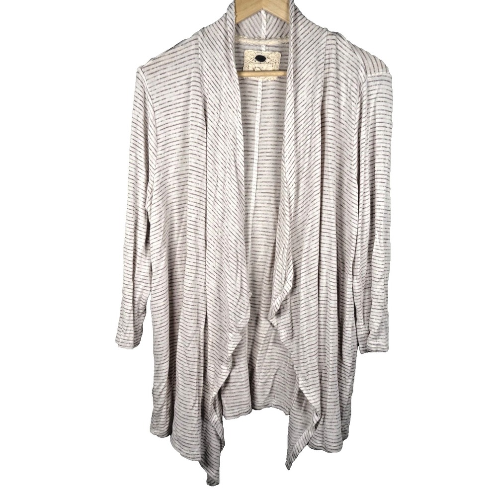 Cupio‎ Black Open Front Cardigan Ivory with Purple Stripes Women's XL